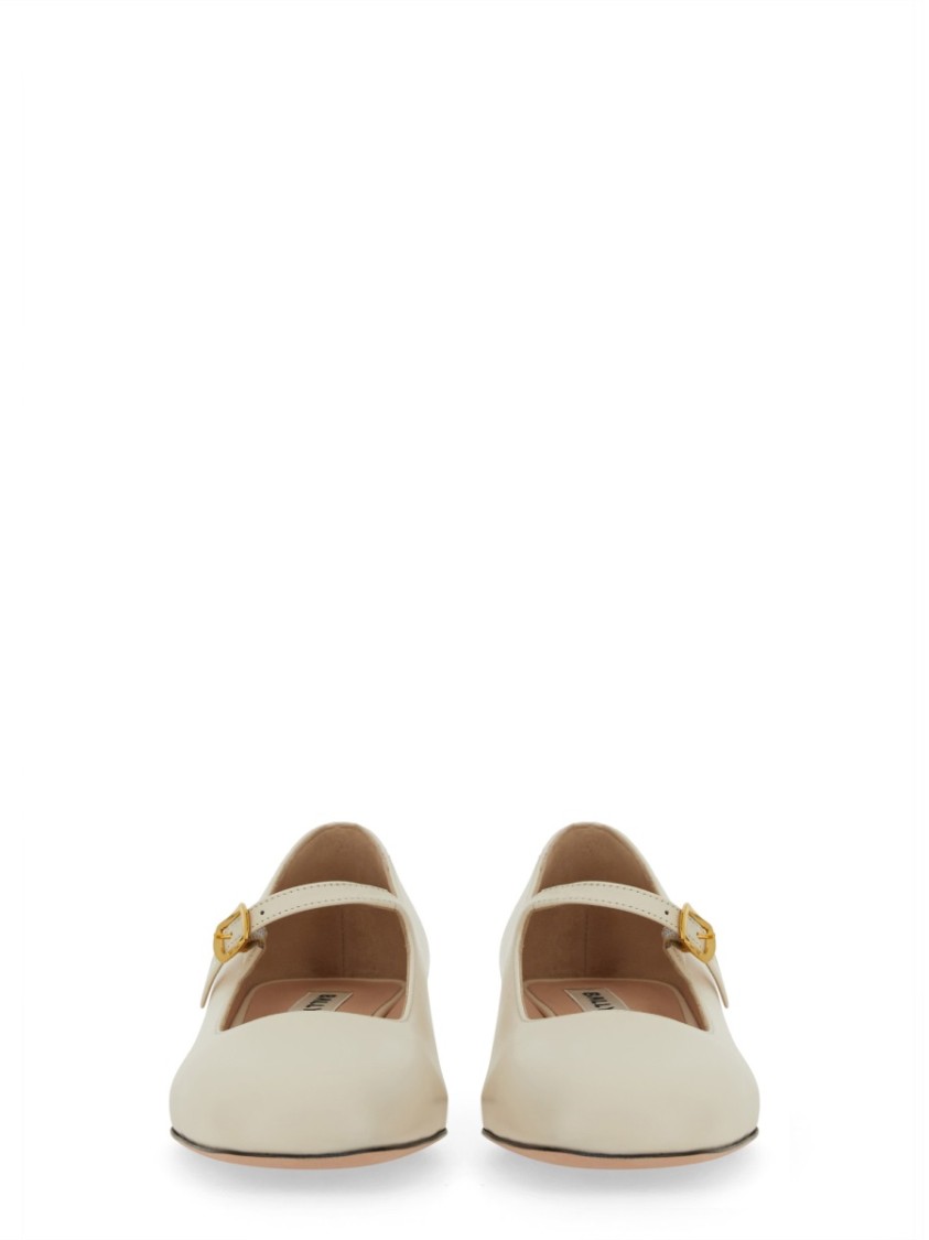 Bally Leather Strap Block Heel Square Toe Pump In Neutrals