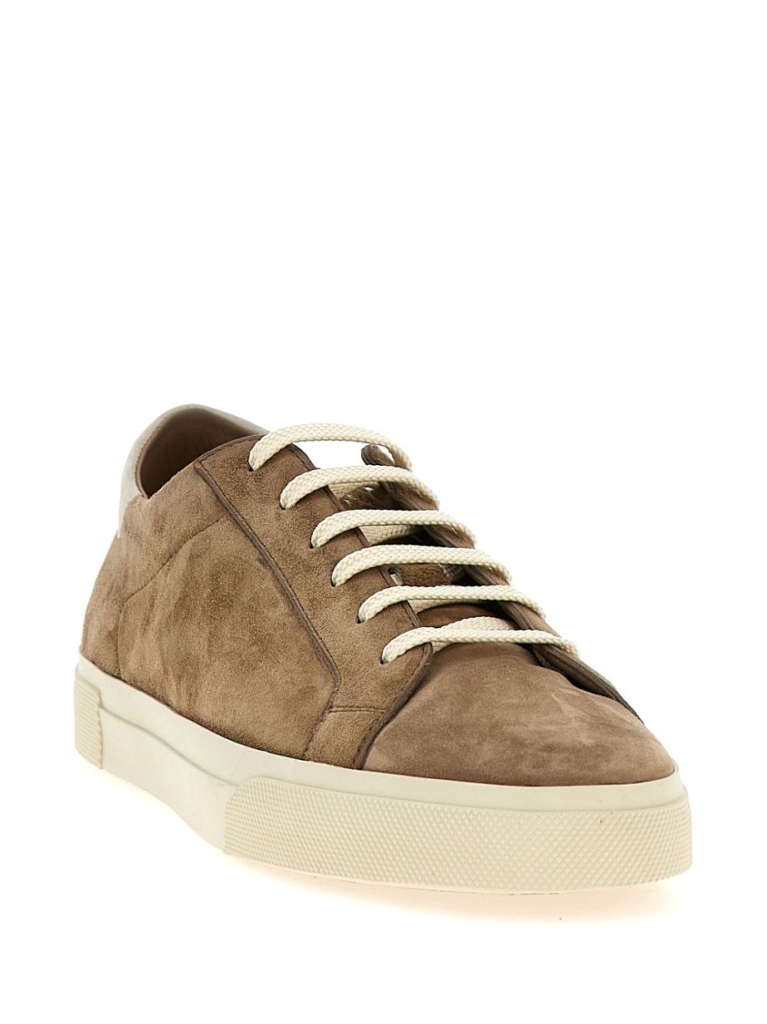 Brunello Cucinelli Suede Sneakers With Contrasting Laces In Brown