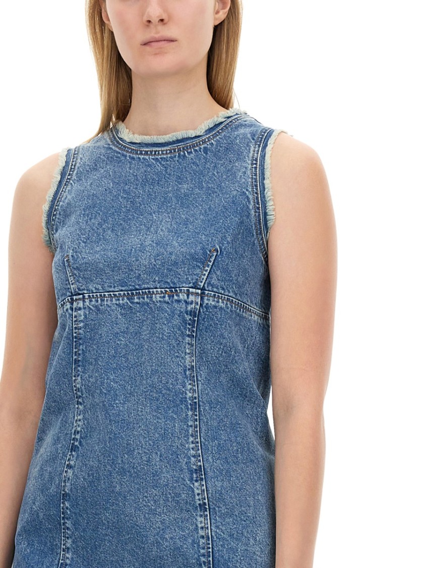 Moschino Sleeveless Fitted Denim Dress With Frayed Hem In Blue