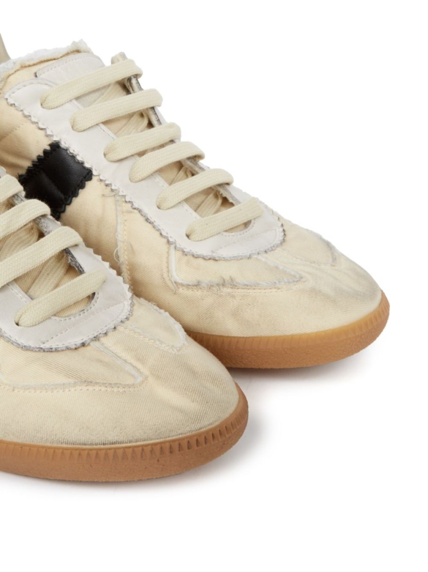 Maison Margiela Replica Leather And Suede-trimmed Twill Sneakers In Neutrals