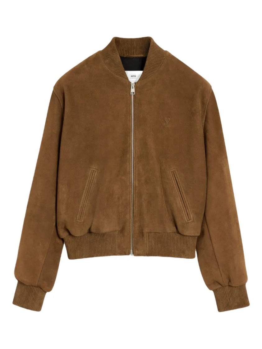 Ami Alexandre Mattiussi Goat Suede Jacket In Brown