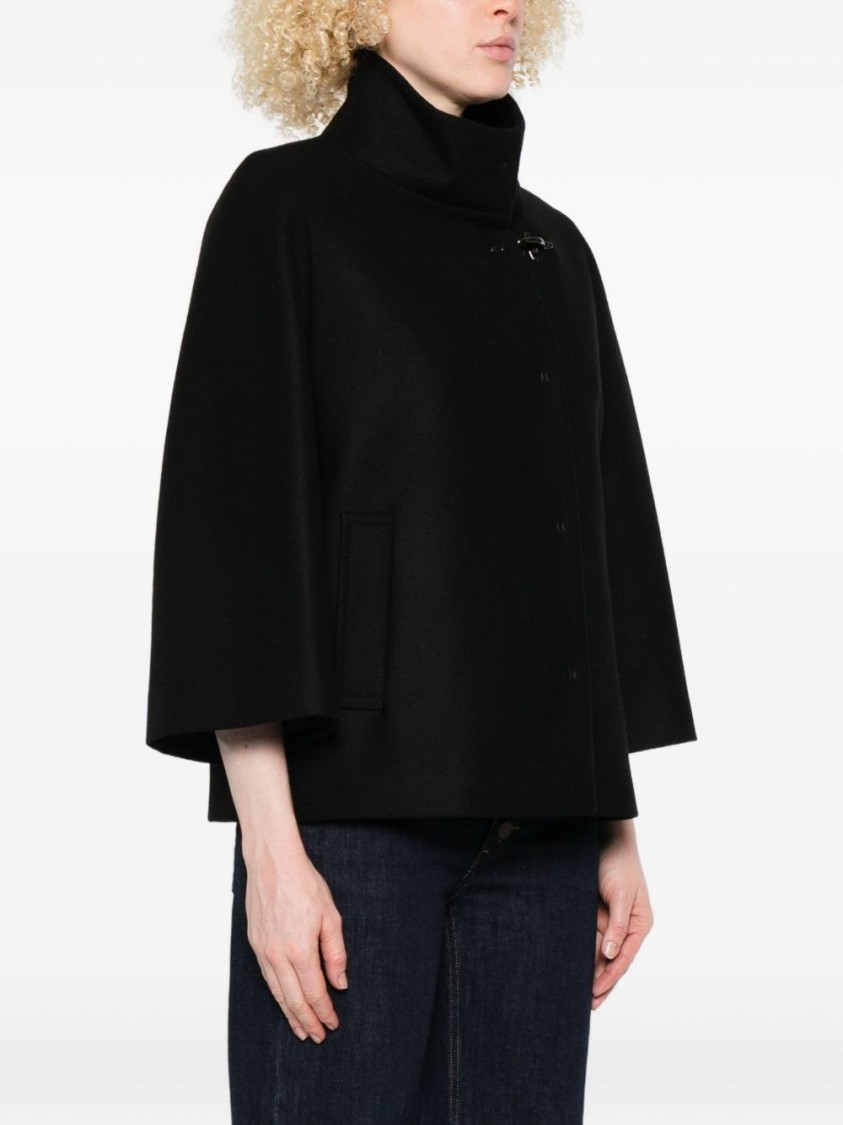 Fay Structured Black Jacket With High Collar In Black