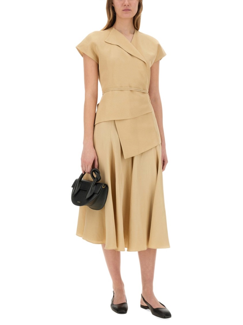 Fabiana Filippi Viscose Linen Flared Skirt In Sabbia In Brown