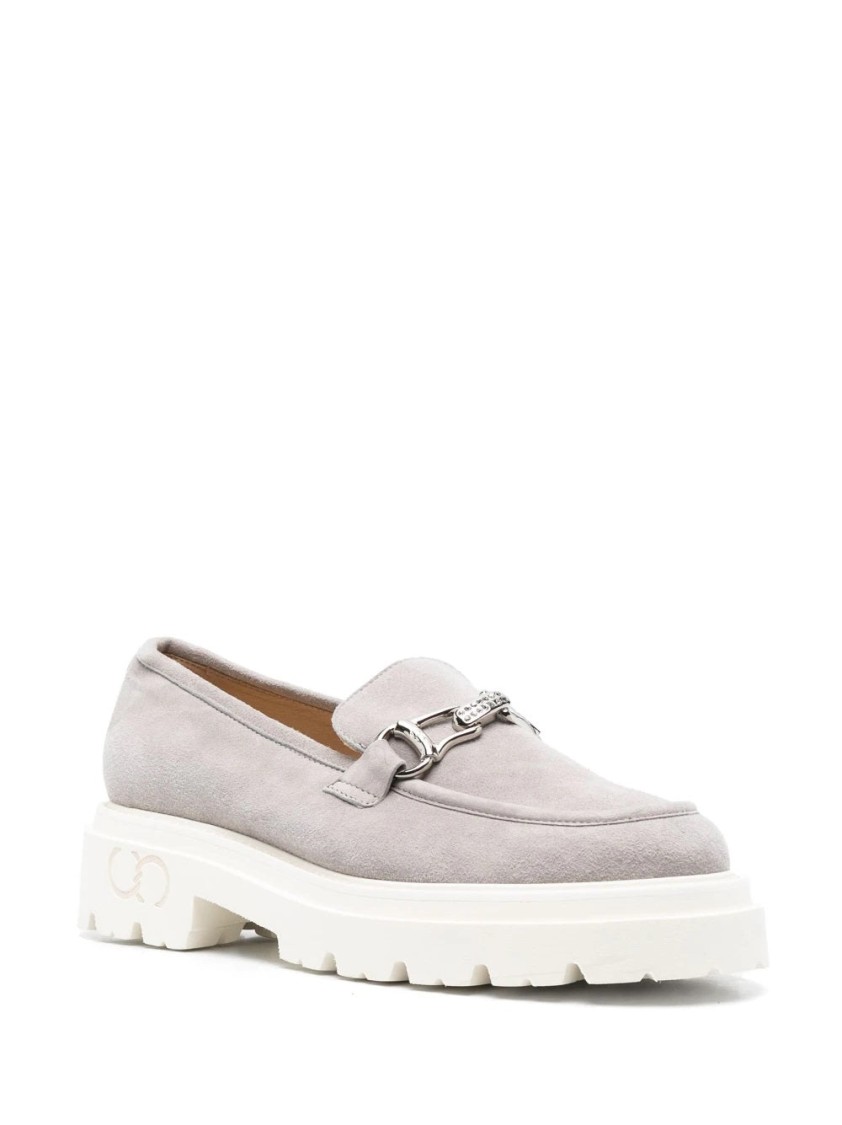 Casadei Grey Leather Loafers In Gray