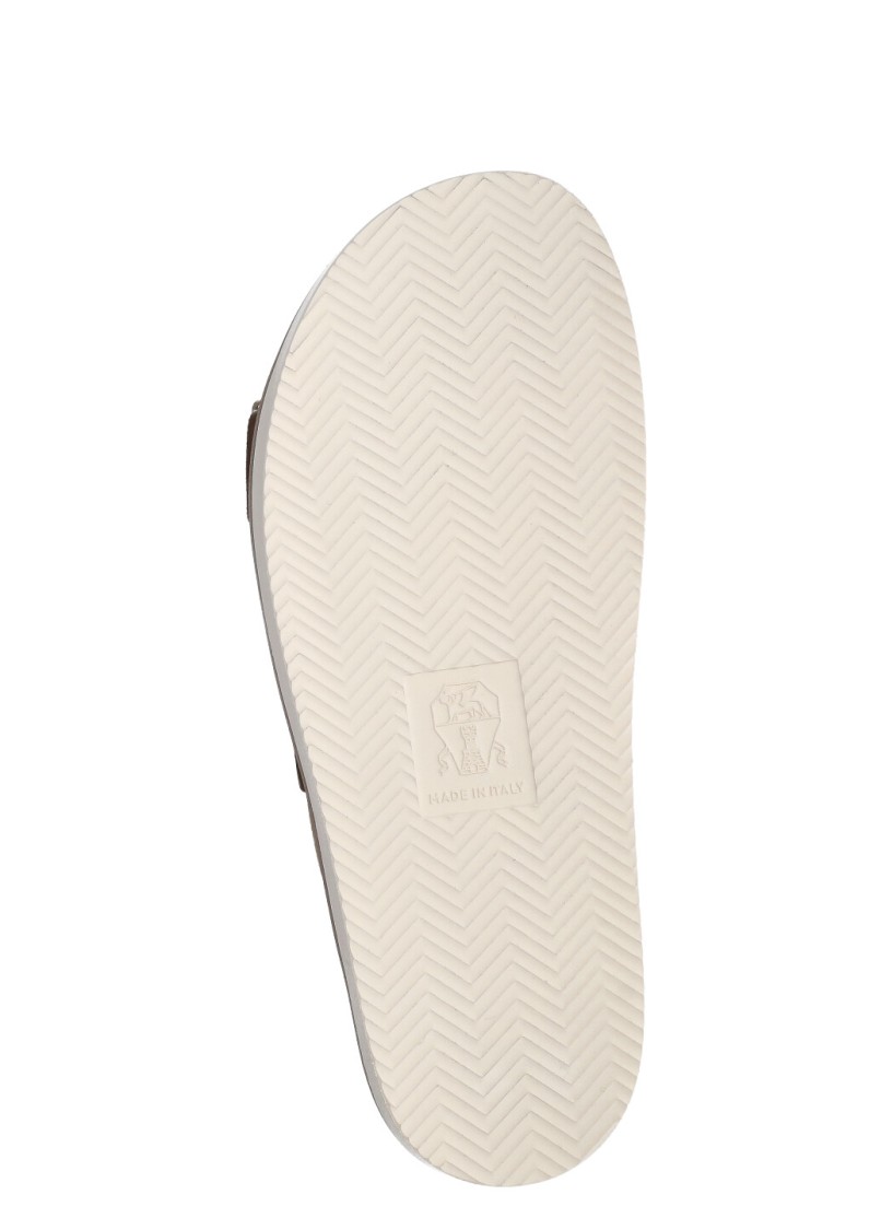 Brunello Cucinelli Men's Beige Suede Leather Sandals With Decorative Buckle Detail