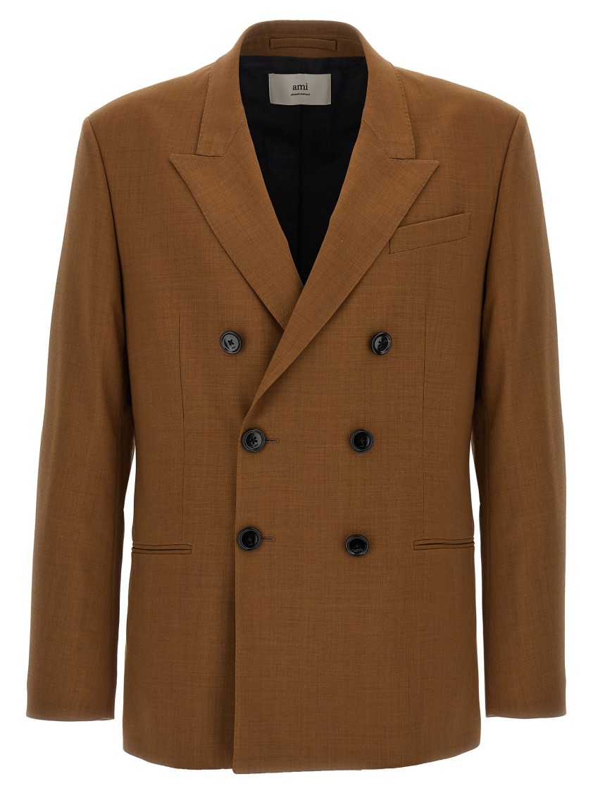 Ami Alexandre Mattiussi Ami Double-breasted Light Wool Twill Blazer In Brown