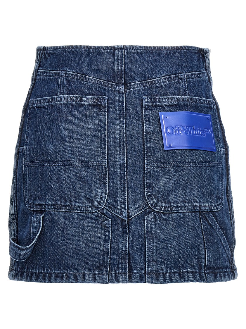 Off-white Low-waist Denim Miniskirt With 3d Detailing In Blue