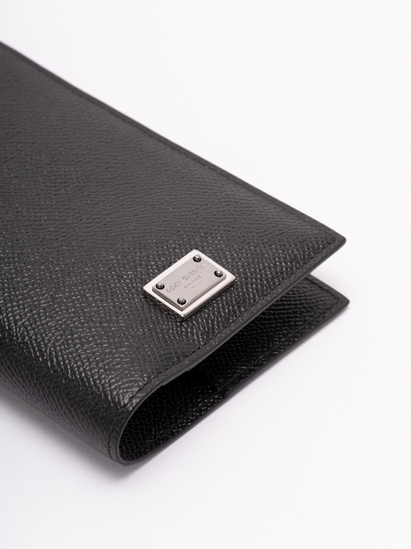 Dolce & Gabbana Calf Leather Passport Holder In Black