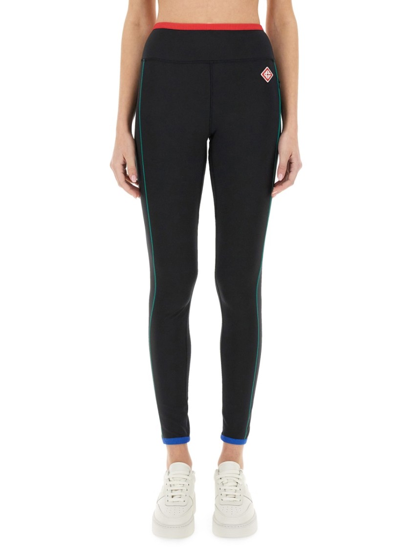 Casablanca High-waisted Sports Leggings With Side Stripe Accents In Black