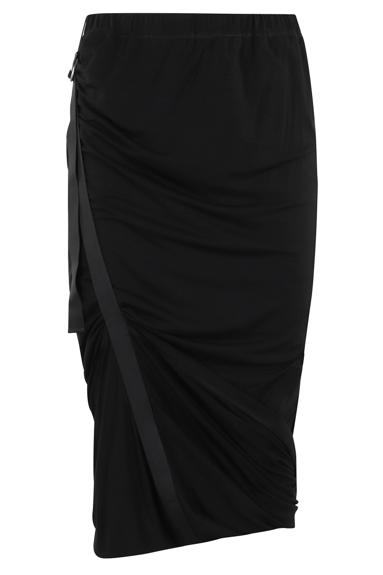 Helmut Lang Draped Jersey Skirt With Adjustable Side Strap In Black