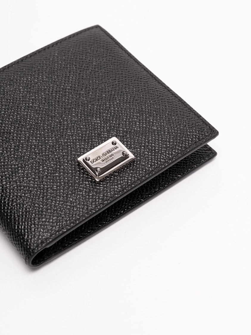 Dolce & Gabbana Bi-fold Wallet In Textured Calf Leather In Black