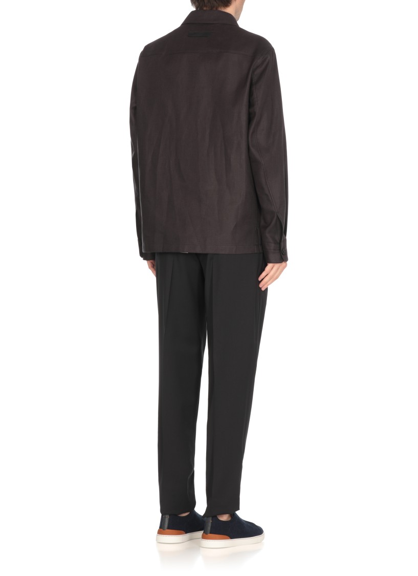 Shop Zegna Dark Blue Linen Shirt In Black