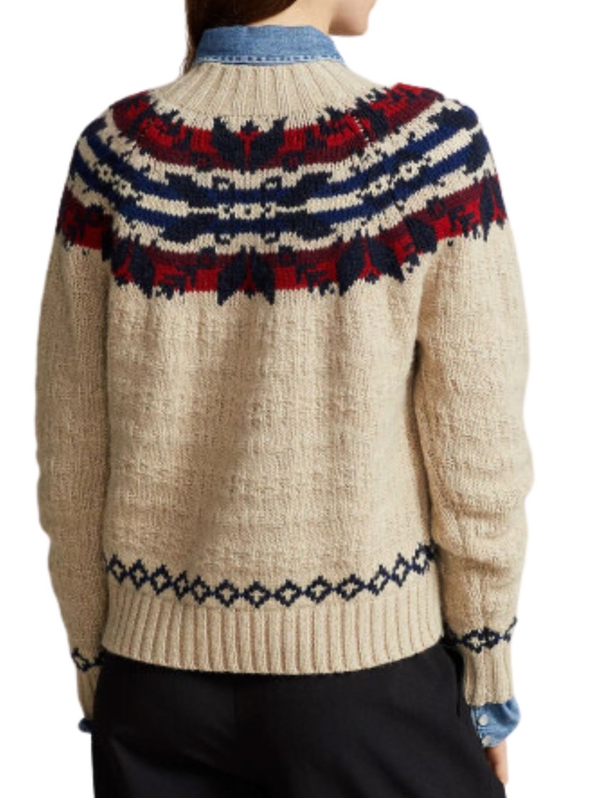 Polo Ralph Lauren Thick Knit Multicolour Sweatshirt With High Collar And Jacquard Patterns In Neutral