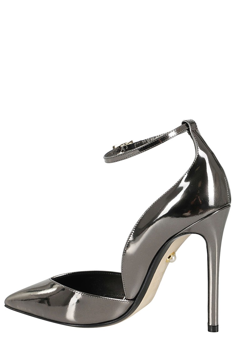 Alevì Milano Pointed Design Pumps With Adjustable Ankle Strap In Silver