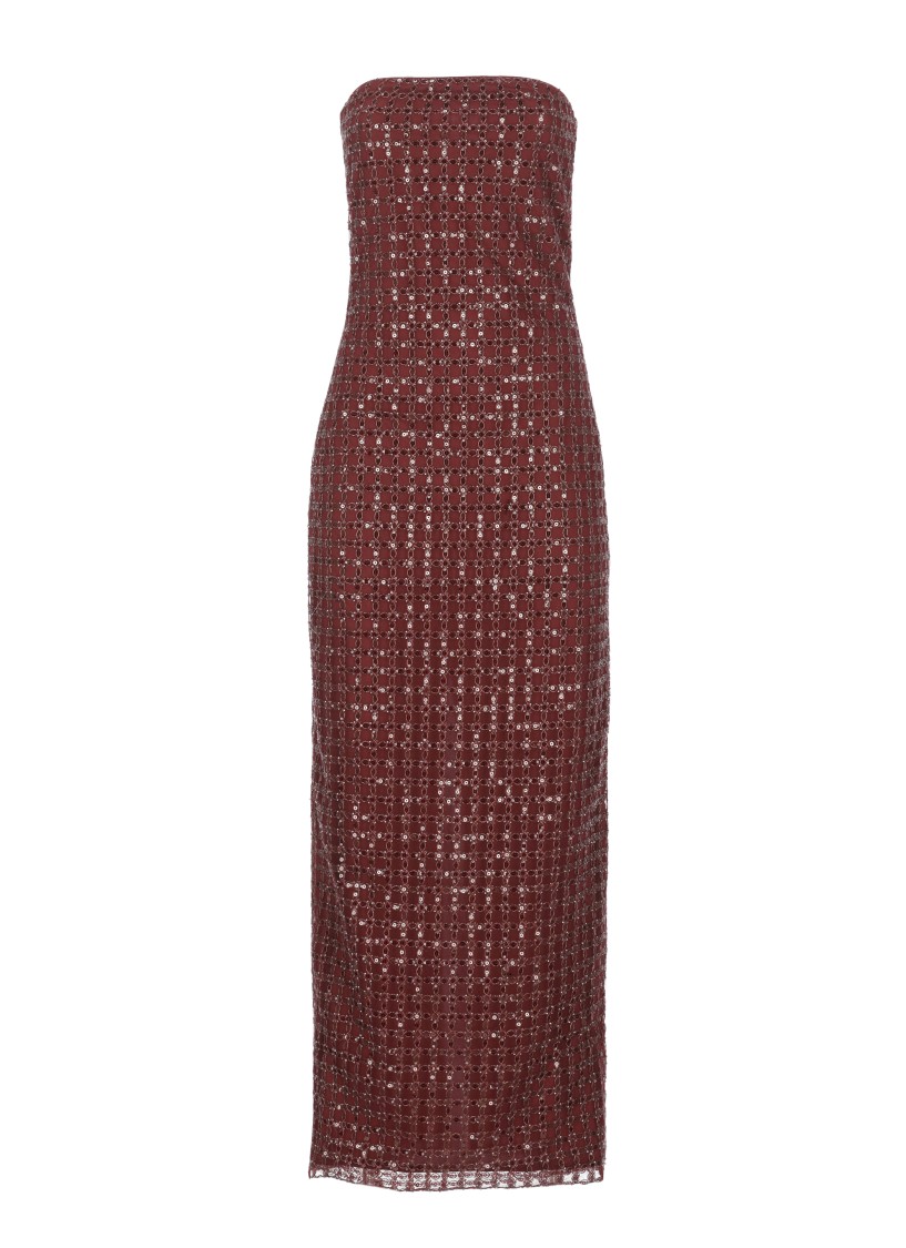 Rotate Birger Christensen Rotate Bordeaux Evening Dress With All-over Paillettes In Burgundy