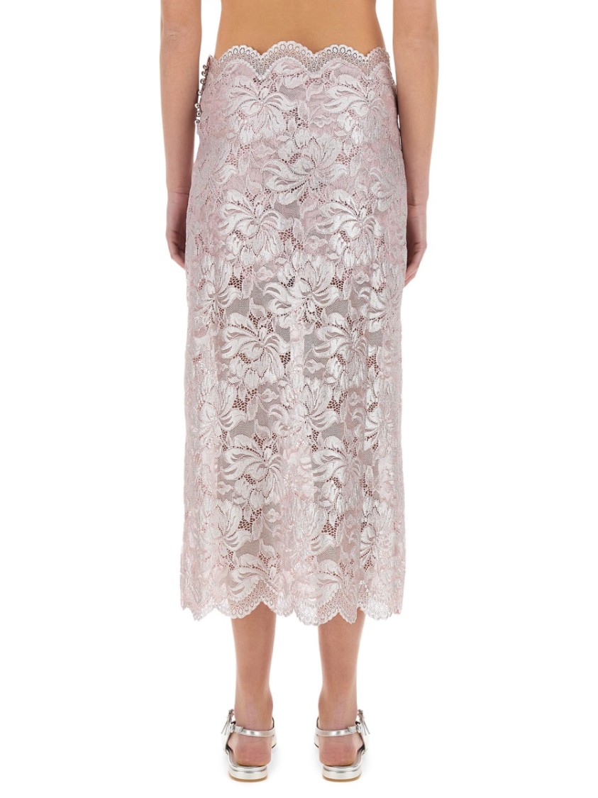 Shop Rabanne Intricate Floral Lace Maxi Skirt With Scalloped Hem In Pink