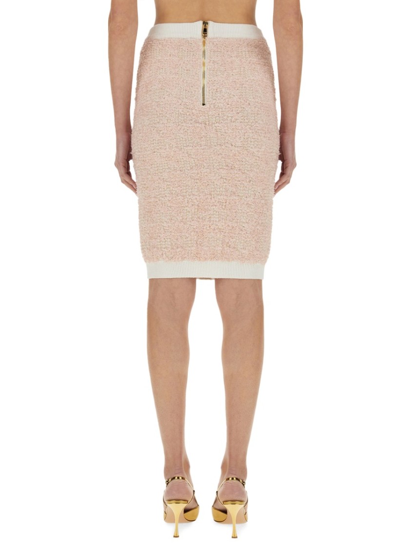 Balmain Textured Fabric Midi Skirt With Button Detailing
