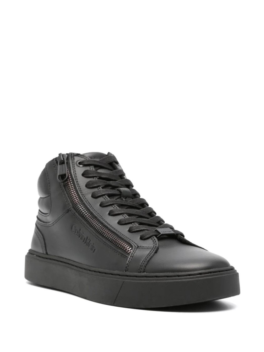 Calvin Klein High Top Lace Up Booties In Black