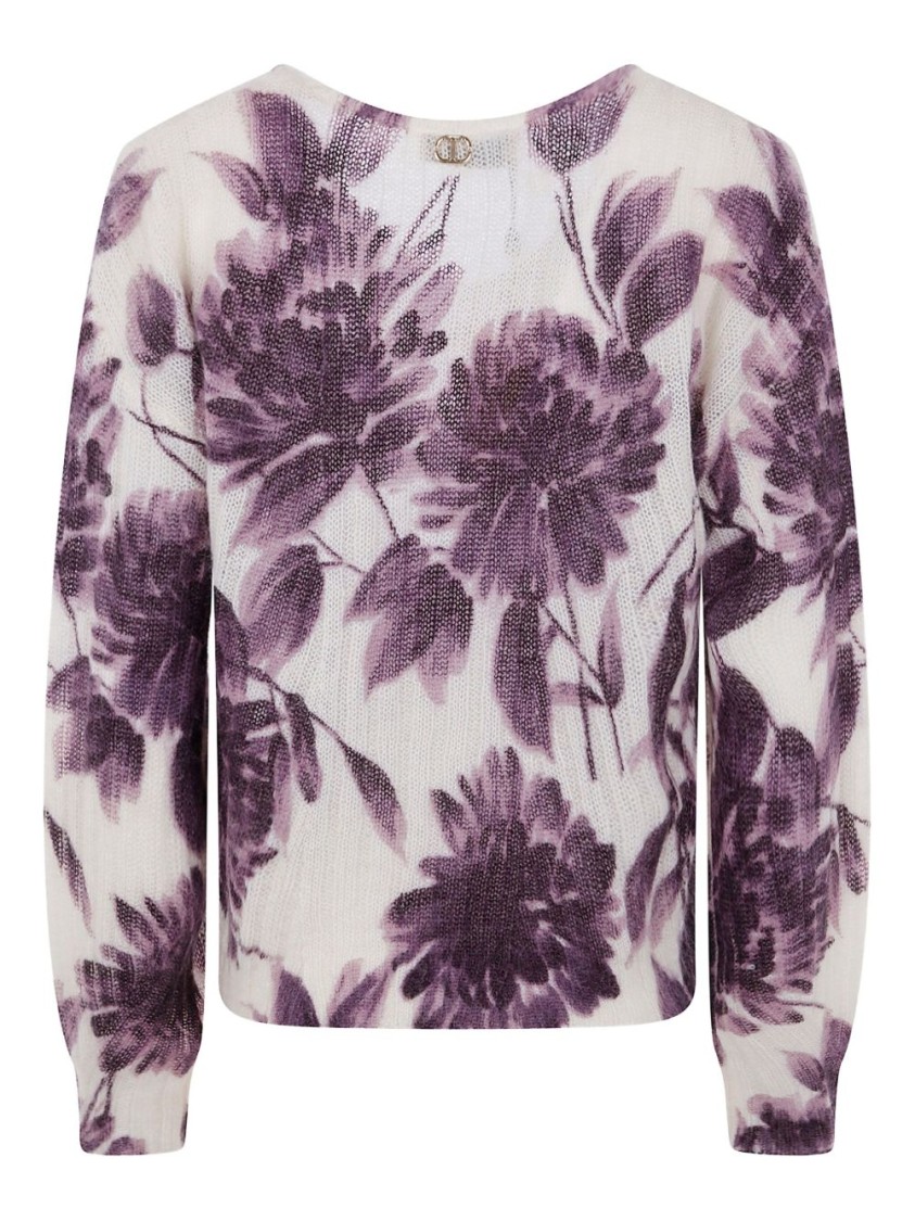 Twinset Twin-set Cropped Sweater With Floral Pattern And Textured Finish In Multi