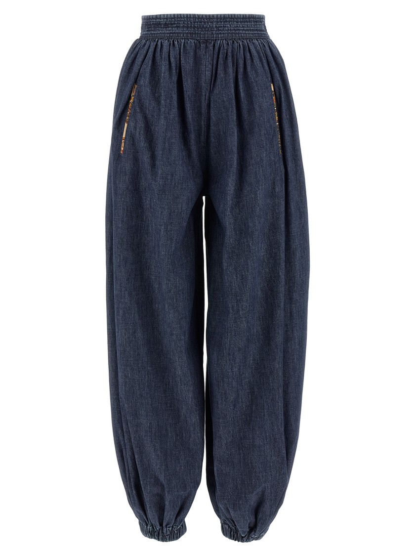 Valentino Garavani Balloon Fit Chambray Cotton Denim Pants In Blue