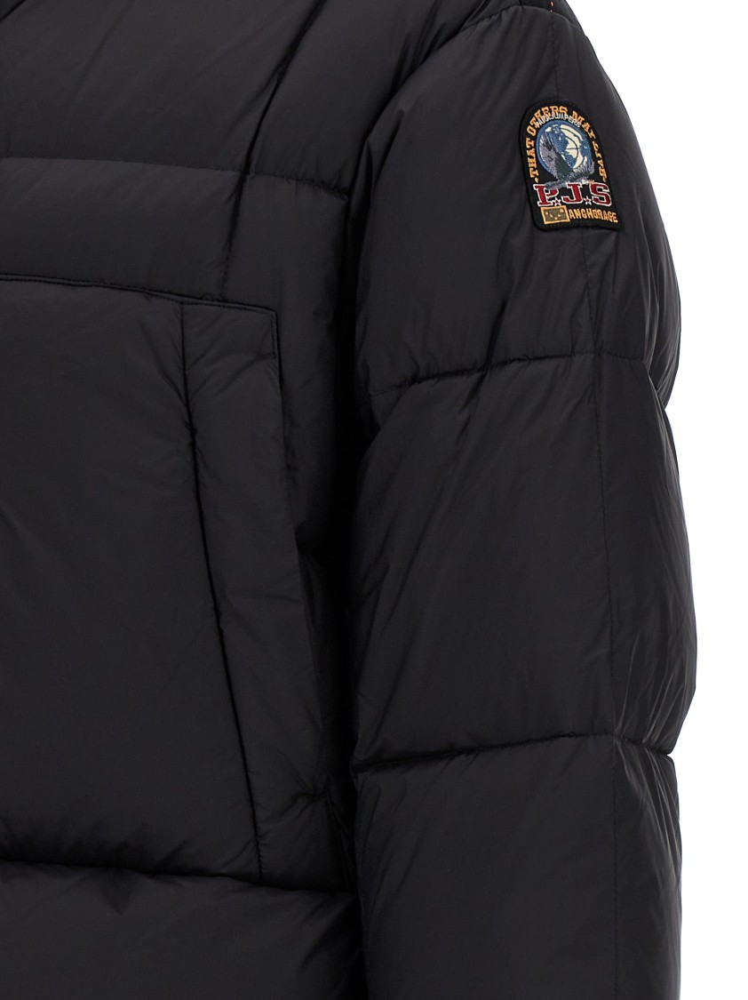 Parajumpers Puffy Quilted Black Nylon Down Jacket With Adjustable Hood And Functional Pockets In Black