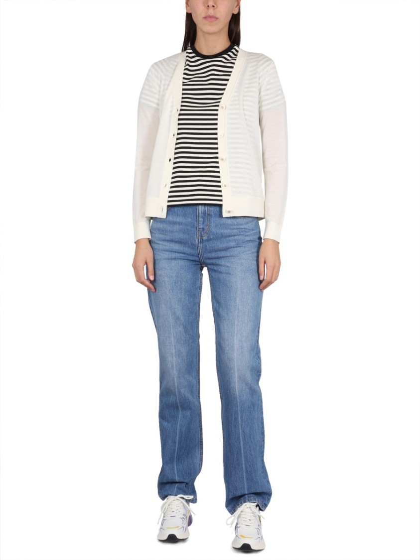 Tory Burch 'simone' Wool And Silk Cardigan In White
