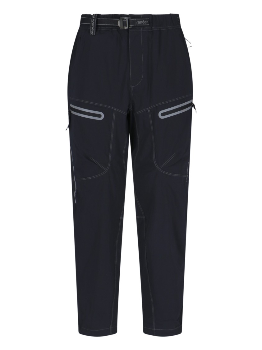 And Wander Streamlined Black Trousers With Zippered Pockets In Blue