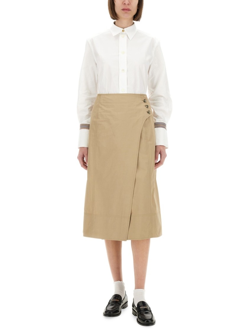 Shop Paul Smith Tailored A-line Cotton Midi Skirt In Neutrals