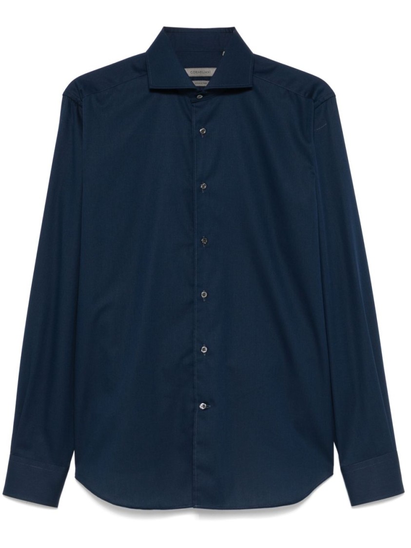 Corneliani Tailored Blue Shirt With Classic Collar In Blue