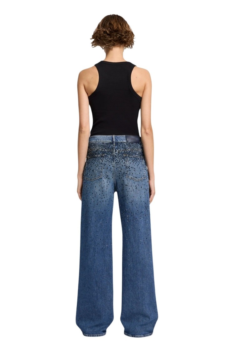 7 For All Mankind Low Slung Wide Leg Candy With Faded Crystals In Blue