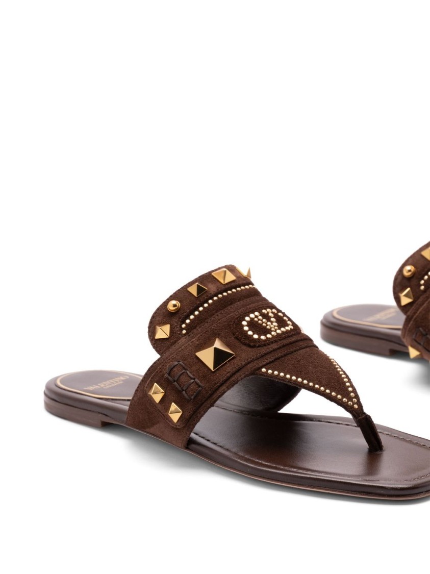 Valentino Garavani Plaster Caster Flip Flops With Gold Accents And Open Toe