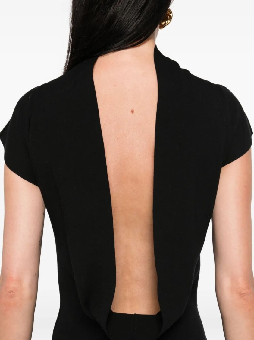Alberta Ferretti Fitted Midi Dress With Cap Sleeves In Black