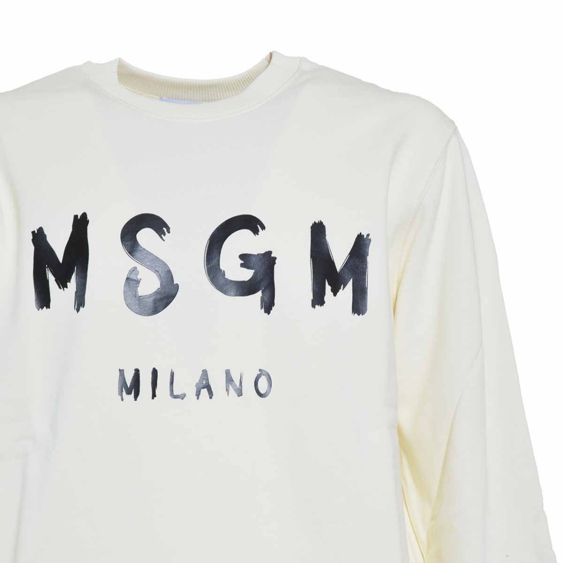 Msgm Cream Cotton Crewneck Sweatshirt With Logo Print In