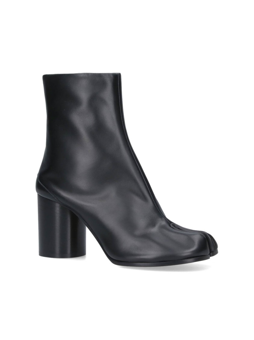 Maison Margiela Block Heel Leather Round Toe Boots In Black