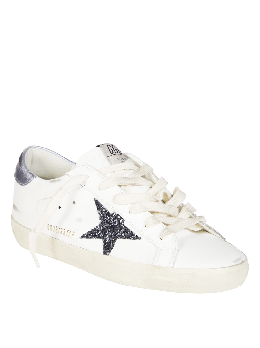 Golden Goose Super Star Leather Upper And Toe Glitter Star Laminated Heel In White