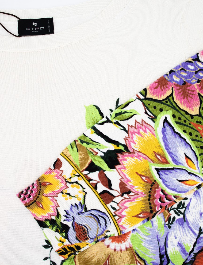 Etro Multicolored Floral Print Silk Blend Sweater