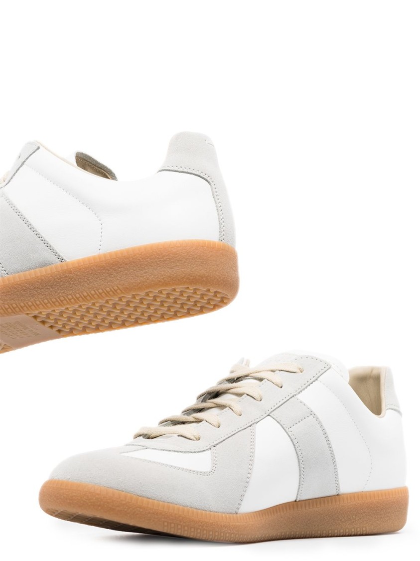 Shop Maison Margiela White Leather Sneakers With Suede Accents