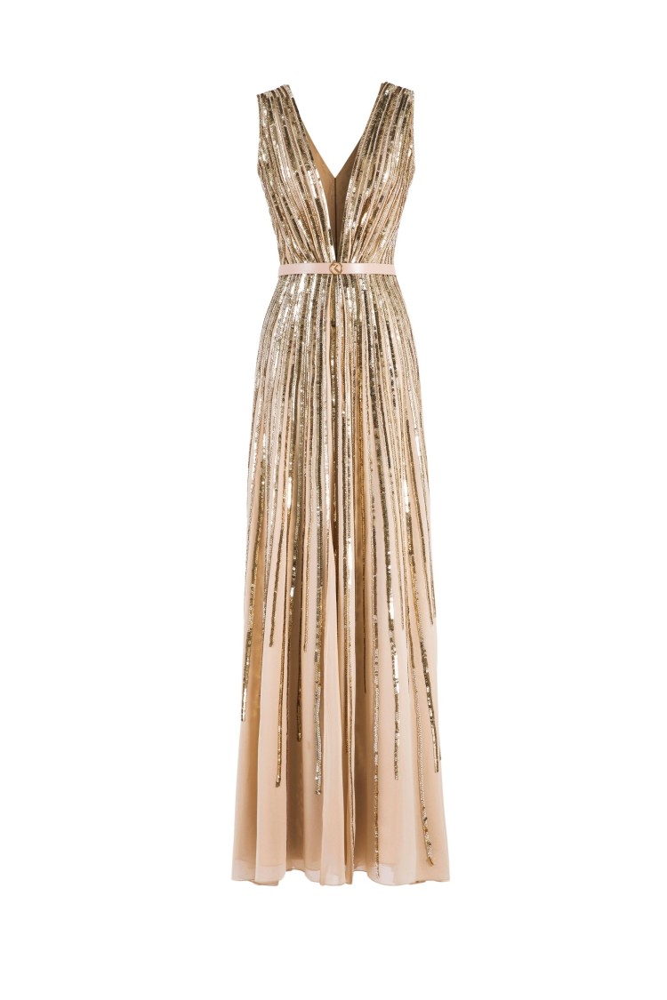 Saiid Kobeisy Sequin Long Dress In Brown