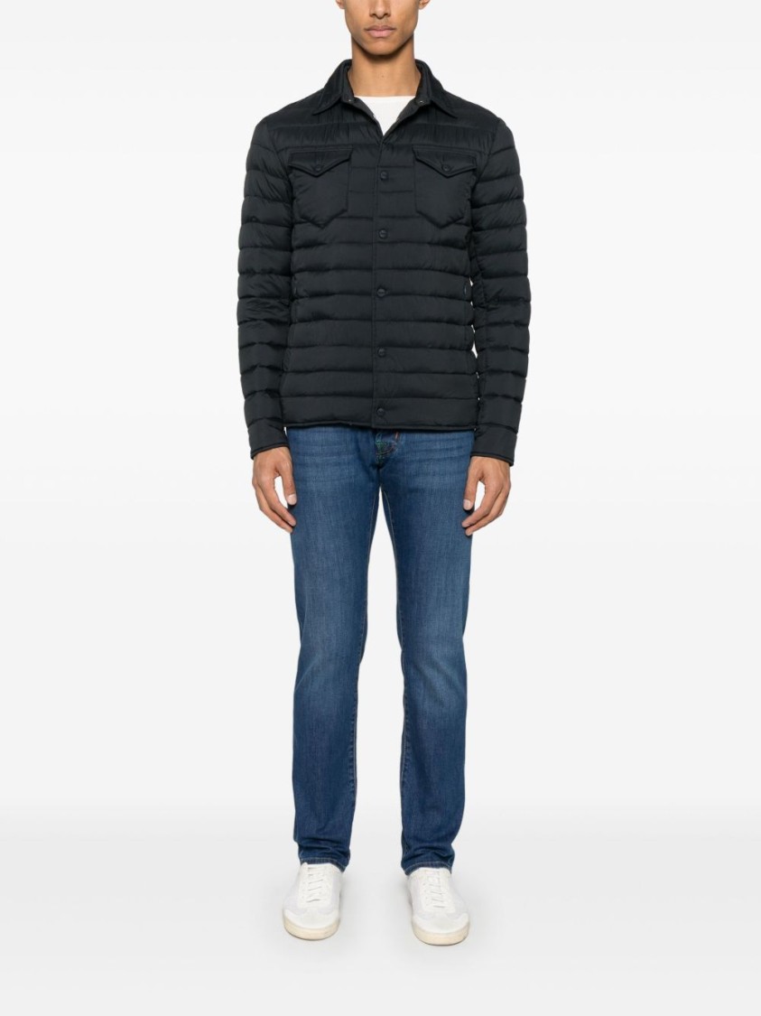 Herno Quilted Blue Coat With Button-up Front In Black