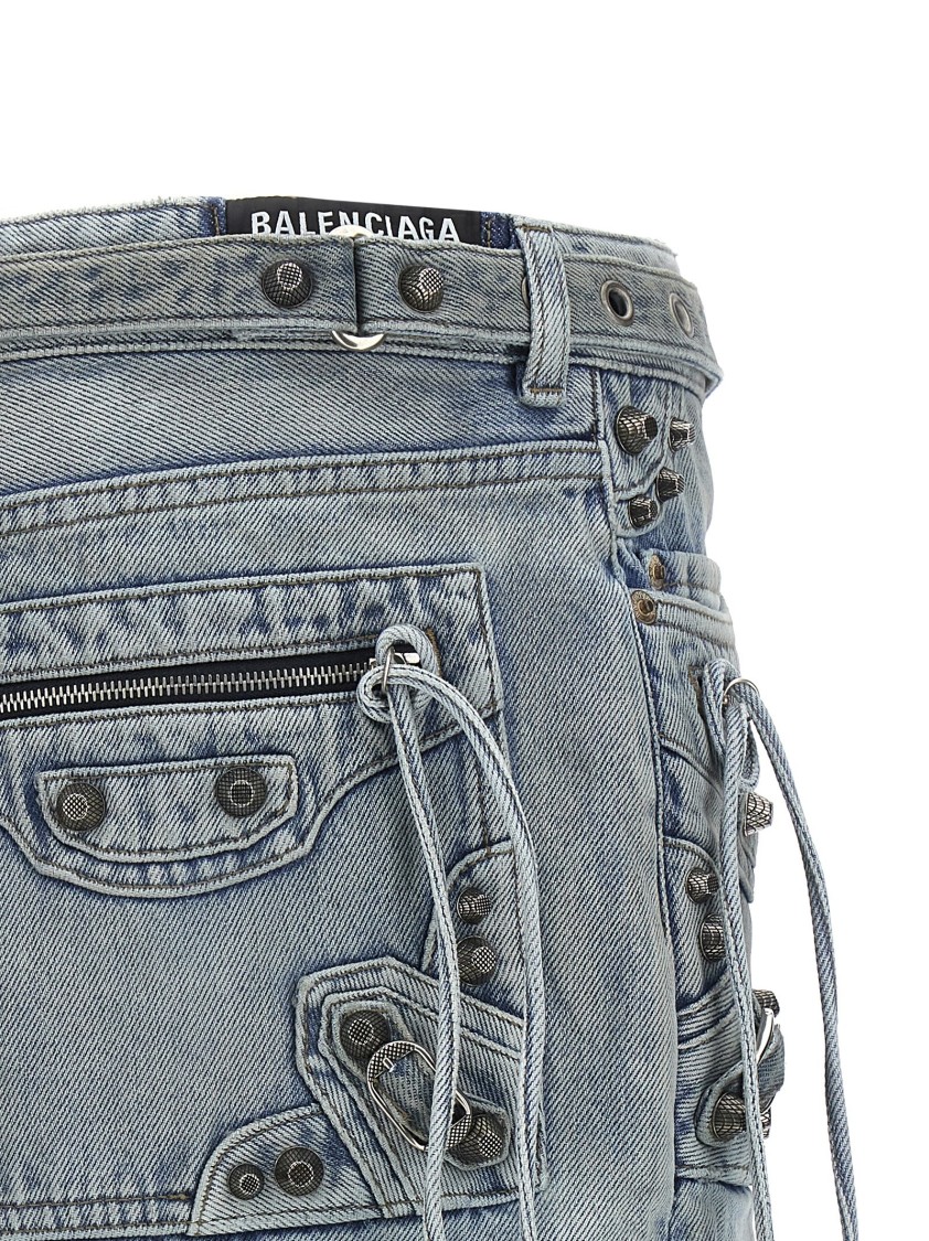 Balenciaga Distressed Denim Mini Skirt Fringes Edge In Gray