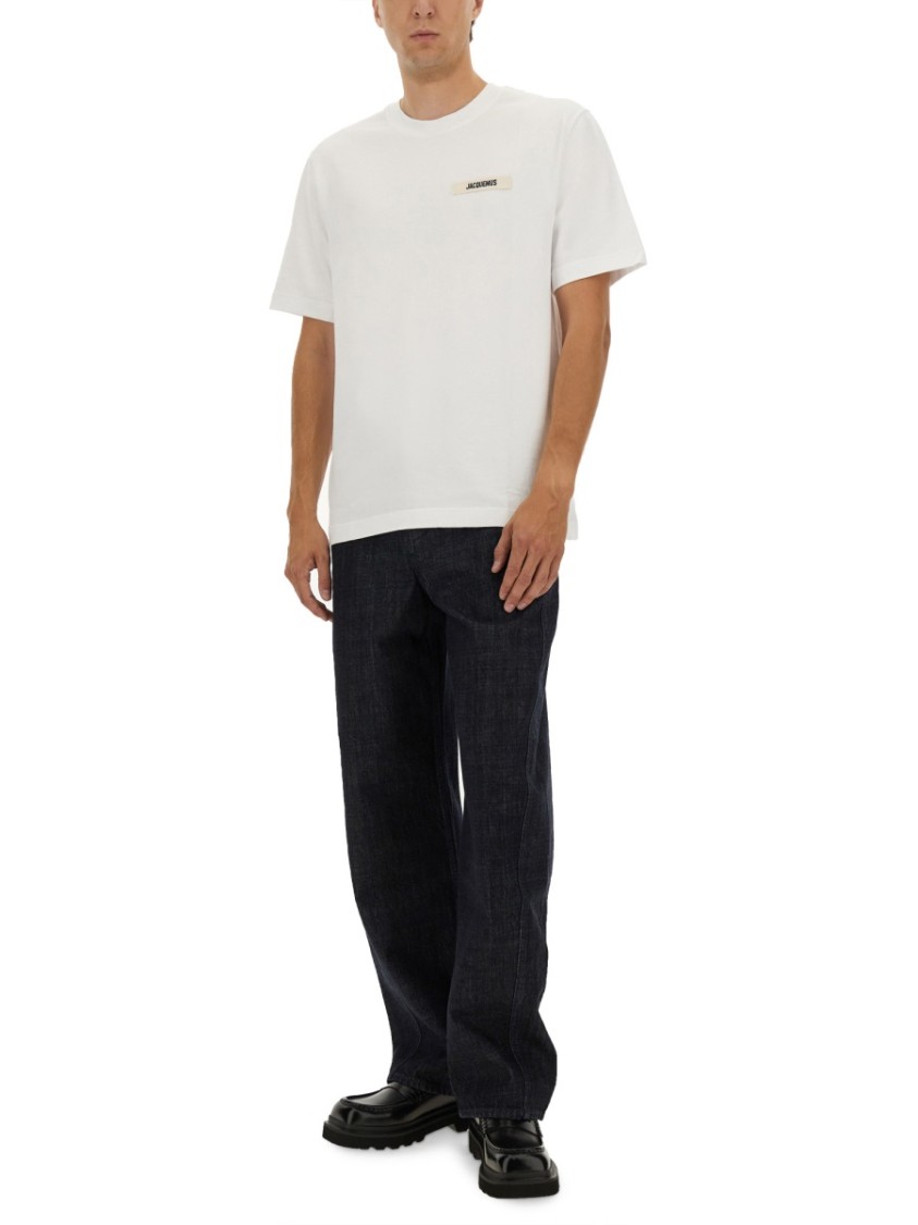 Jacquemus Le T-shirt Gros Grain Beige T-shirt With Logo Patch On The Front In Cotton Man In Black