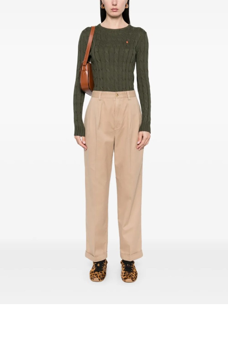Polo Ralph Lauren Textured Cable Knit Long Sleeve Pullover In Green