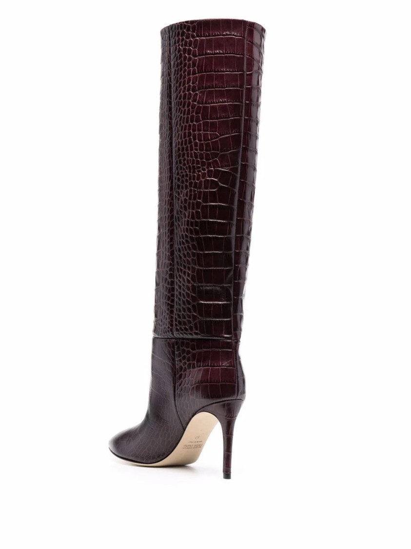 Paris Texas Boots In Ebony Croco-embossed Leather In Burgundy