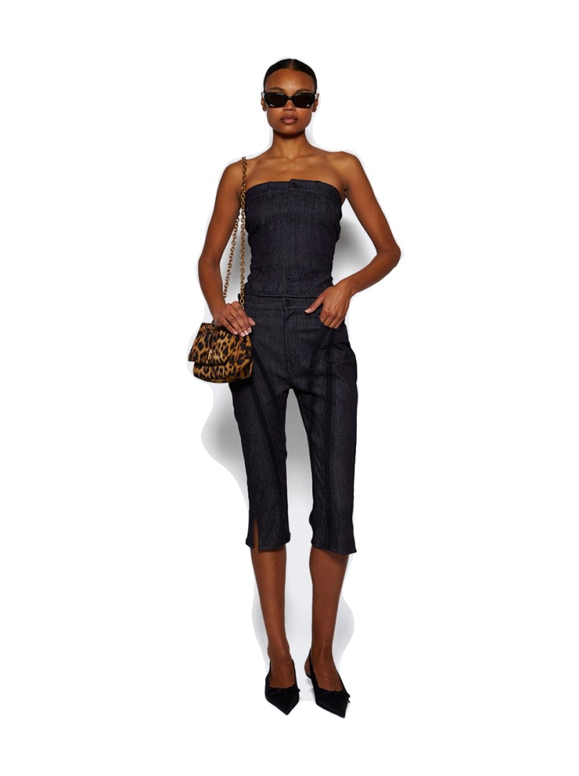 Shop Mugler Spiral Bustier Top Raw Blue