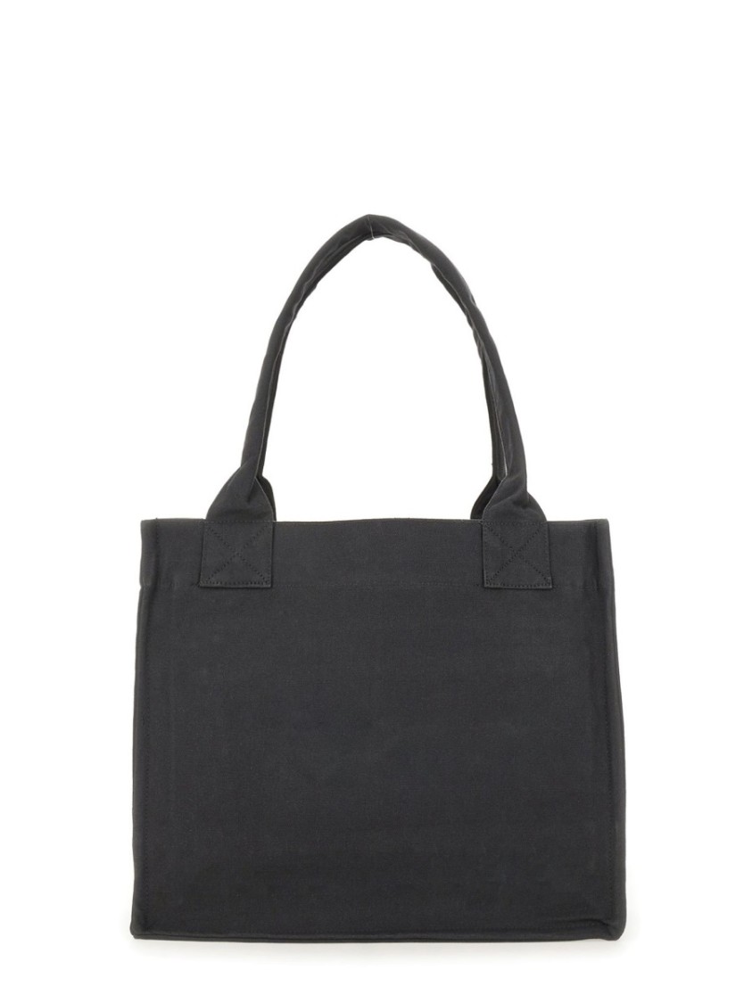 Ganni Banana Print Large Tote Bag With Structured Shape In Black
