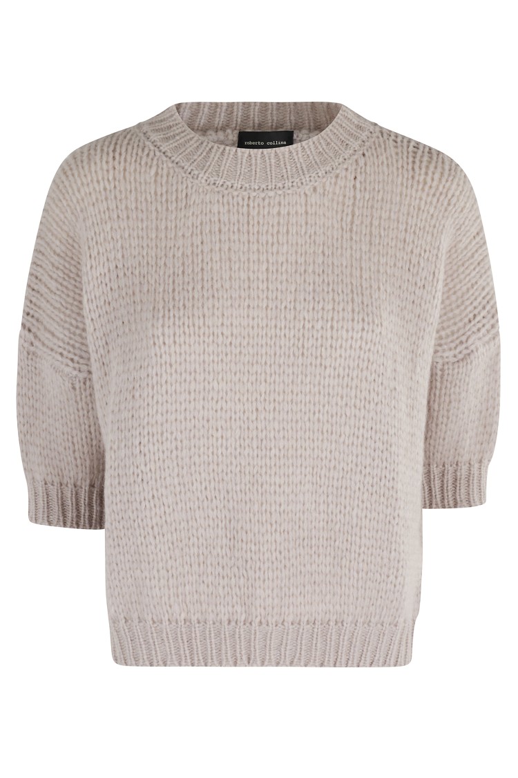 Roberto Collina Three-quarter Sleeve Textured Knit Sweater In Gray