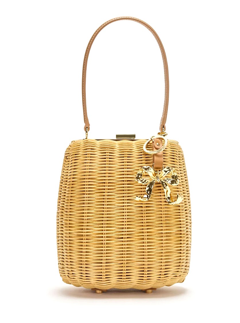 SELF-PORTRAIT SELF-PORTRAIT BROWN RATTAN BAG WITH KEYCHAIN