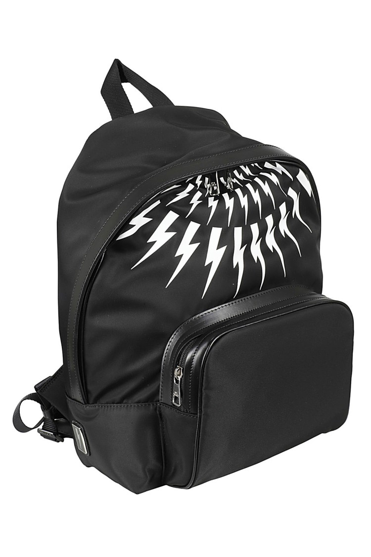 Neil Barrett Fair Isle Thunderbolt Nylon Twill Leather City Backpack In Black