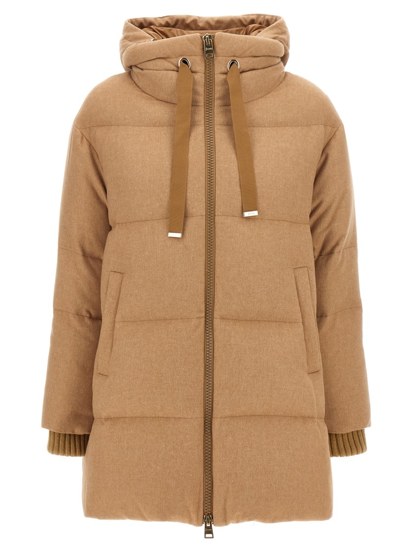 Herno Down Jacket With Hood And Quilted Design In Brown