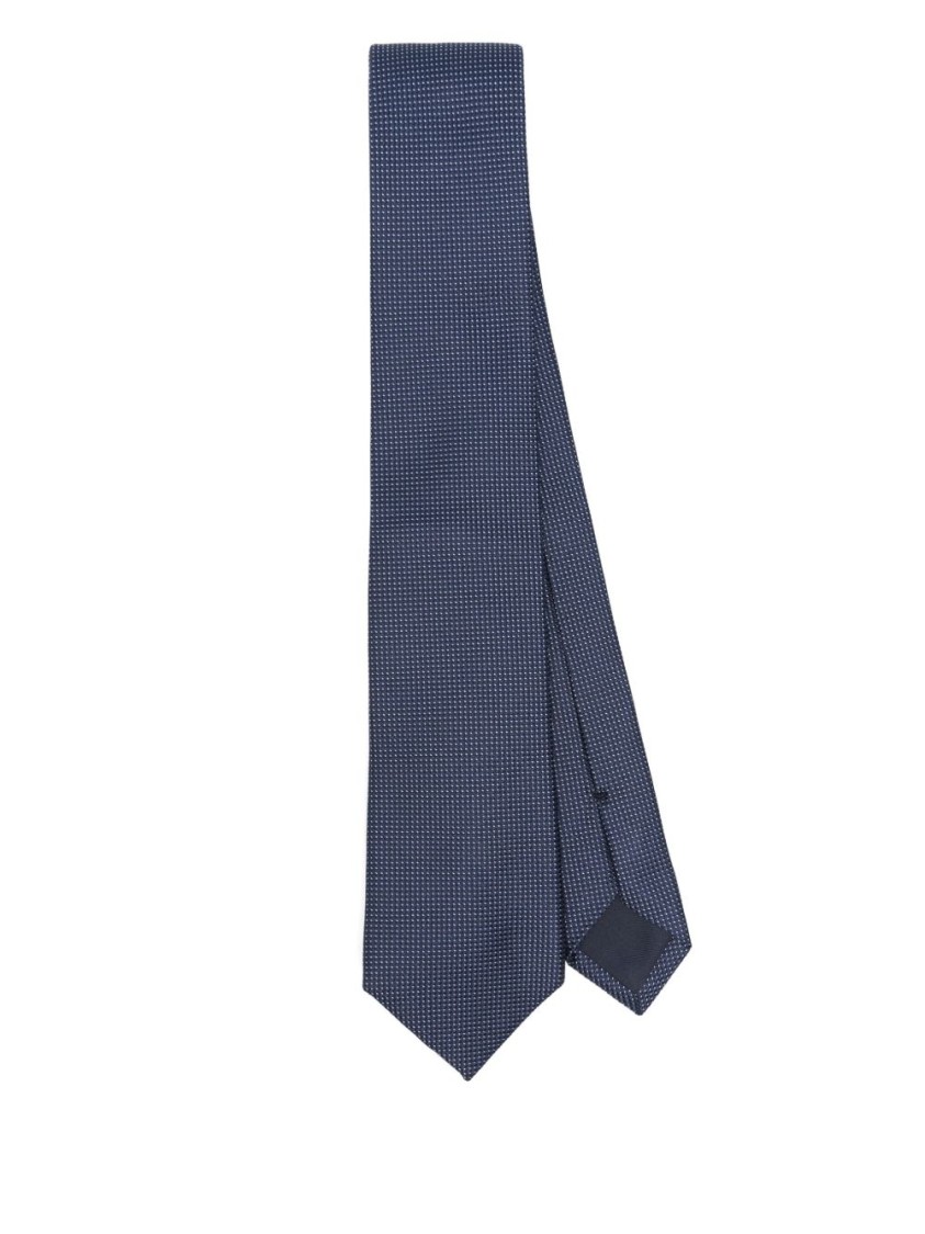 Corneliani Refined Pattern Blue Silk Tie For Men